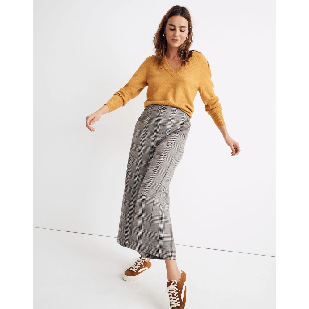 Madewell Huston Pull-On Pants Menswear Plaid Wide Leg Crop Brown Multi M